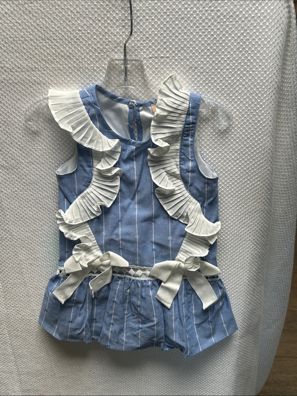 Baby Sara Blue Stripe Ruffle Bow Toddler Kids Dress. Cotton/Poly. NWT. Adorable!
